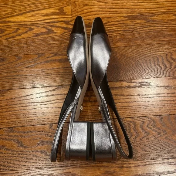 Veronica Beard Tuckernuck Cecile Slingback Heel Black Silver Leather Size 10 - Picture 11 of 13